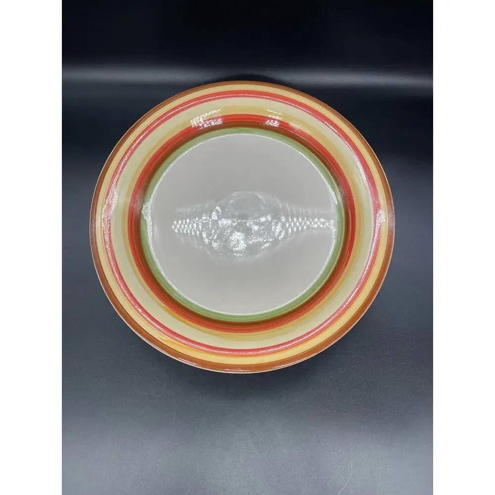 Vintage Pier 1 Hand Painted Stoneware Set of 4 Dinner Plates Sienna Stripes
